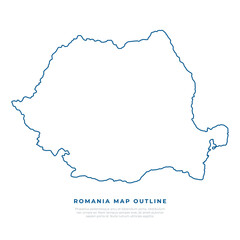 Romania map outline on clean white background. Blue thin line contour of Romania map