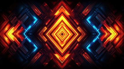 Canvas Print - A vibrant abstract pattern featuring glowing geometric shapes in red and blue hues.