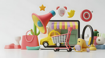 Wall Mural - Search icons E-commerce 3D