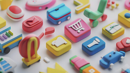 Wall Mural - Search icons E-commerce 3D