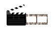 © Gabydesign21 - Clapper board, vintage 35mm film reel vector design isolated on white. Filmstrip movie production icon illustration to use for motion picture, entertainment, cinema, film project.