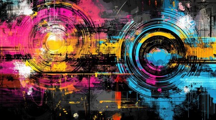 Wall Mural - Abstract digital artwork featuring vibrant colors and circular patterns.