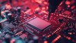 © somsri - Close-Up of Microchip on Circuit Board with Red Lights