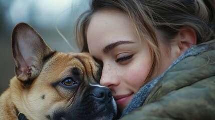 Poster - Portrait vet and woman with animals clinic and care with help care and support with a smile charity work and empathy Face female person or veterinarian with a cat bulldog and medical t : Generative AI