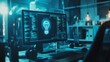 © Andrew - A computer in the office with a bulb icon hologram. The idea of the concept