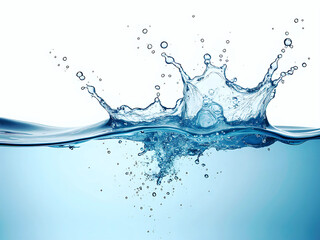 A close-up view of a water splash with droplets in motion, reflecting on a calm surface.