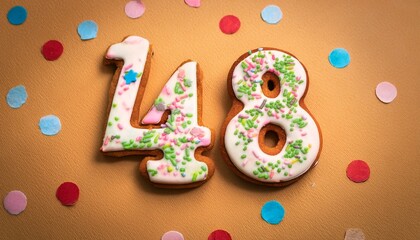 Decorated cookie, number 48, image for birthday or anniversary celebration