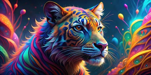  Vibrant Digital Illustration of a Majestic Animal Surrounded by Abstract Shapes and Colors