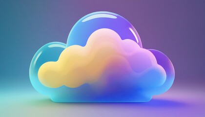 A colorful, stylized cloud icon featuring gradient shades, representing digital storage and connectivity in a modern aesthetic.