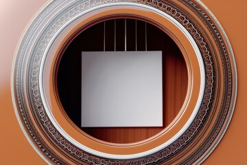 Wall Mural - A white sign is hanging from a guitar string inside a wooden frame