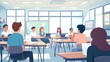 © Iswanto - A classroom scene with students engaged in a discussion using laptops.