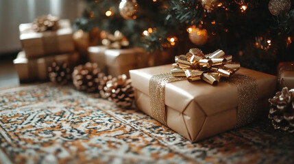 Beautiful Christmas gift boxes on floor