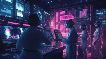 Futuristic Tech Team Monitoring Data