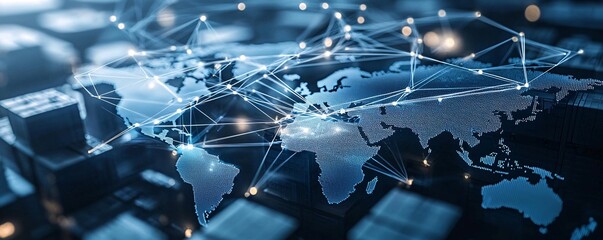 Wall Mural - abstract rendering of global supply chains influenced by economic policy, visualized through interco
