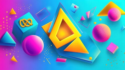 Poster - Abstract geometric shapes in vibrant colors create a modern digital design aesthetic.