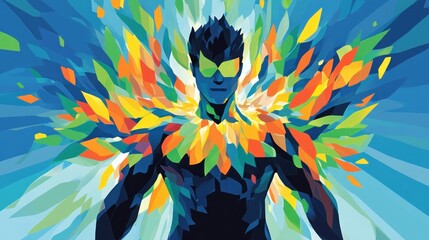 Poster - A vibrant, abstract figure radiating colorful shapes, symbolizing energy and creativity.