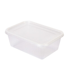 white plastic container empty box with transparent lid on a white background