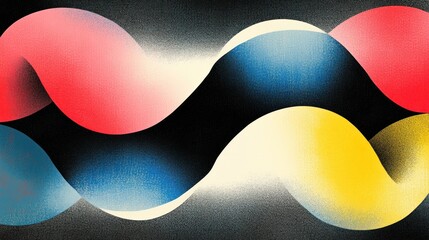 Canvas Print - An abstract design featuring flowing waves of color in pink, blue, yellow, and black.