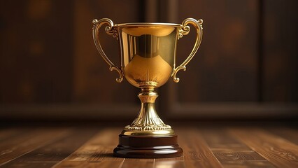 Wall Mural - golden trophy cup on brown background