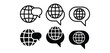 © looli - set of language chat speech bubble with globe icon symbol sign vector design black white color simple illustration collection
