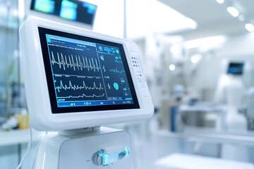 Modern health monitor displaying vital signs in clinic