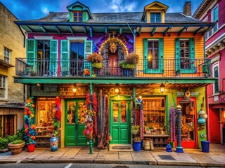 Voodoo Shop Exterior in New Orleans, Louisiana with Colorful Displays and Intriguing Atmosphere