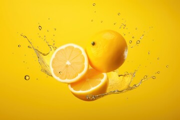 Wall Mural - Food yellow lemon fruit.