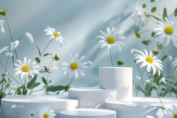 Poster - Product podium with daisies flower plant daisy.