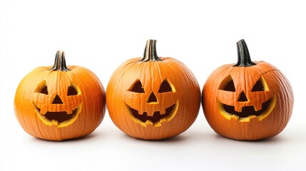 Sticker - Spooky pumpkins with carved faces on white background