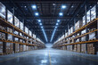 © pavlofox - Spacious warehouse interior with organized shelves during daytime