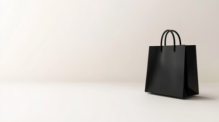 Minimalist black shopping bag on neutral background