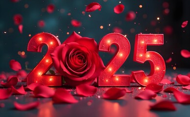 happy new year 2025 made from red roses