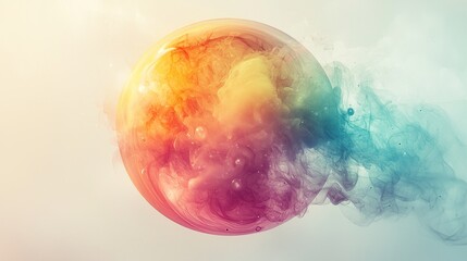 Wall Mural - Colorful swirling smoke sphere on light background, creating mesmerizing abstract visual with vibrant hues and ethereal quality