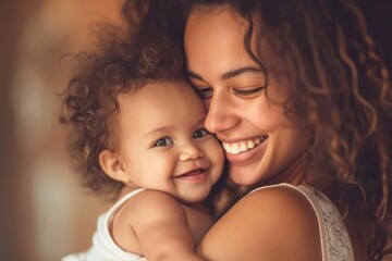 Poster - Mom holding a girl baby laughing portrait adult.