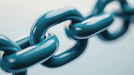 Poster - Close-up of a shiny, blue metallic chain link with two links interlocked, emphasizing strength and connection on a light background.