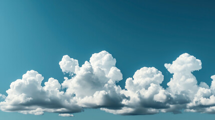 Poster - Fluffy white cumulus clouds in a clear blue sky, reflecting a calm and serene atmosphere with a focus on the texture of the clouds against the vastness of the sky.