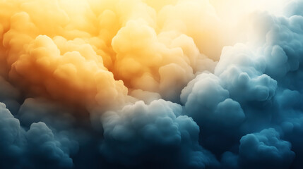 Sticker - Abstract image of fluffy clouds with warm golden and cool blue hues, creating a dramatic atmospheric effect in a cloudy sky.