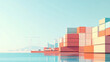 © Duaa - 3d rendered containers in seaport isometric side view 2d illustration cargo container soft pastel colors boat transport solid background cartoon UI motion graphics style