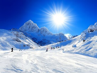 Wall Mural - Mountain hiking in winter. High mountain snowstorms.