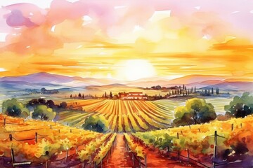 Sticker - Vineyard landscape outdoors painting.