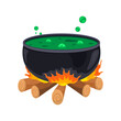 © dharma - Vector of a pot of witch's green potion heated over a campfire