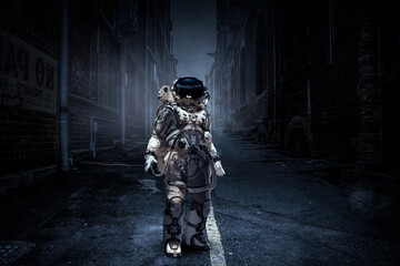 Wall Mural - astronaut walking on an unexplored planet. mixed media