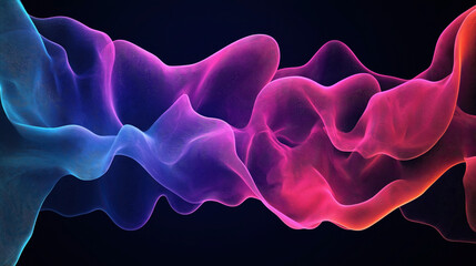 Canvas Print - Colorful abstract 3D waveforms with gradient purple, pink, and orange hues on a dark background, resembling fluid motion and digital art.