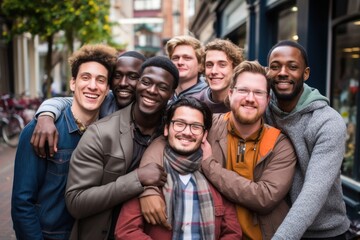 Canvas Print - Laughing adult men togetherness.