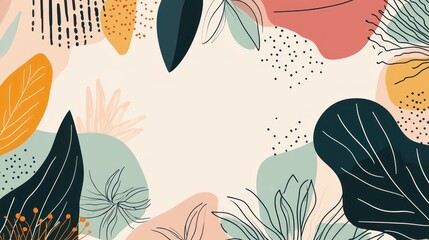 Canvas Print - A colorful floral border design featuring leaves and abstract shapes.