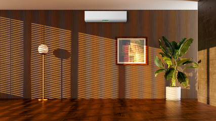 Wall Mural - large luxury modern bright interiors living room with air conditioning mockup illustration 3D rendering