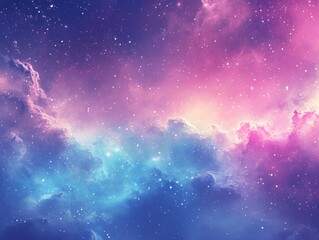 Canvas Print - Abstract illustration of a galaxy featuring stars and nebulae A horizontal banner showcasing a fantasy celestial sci fi or futuristic theme with pink blue and purple hues