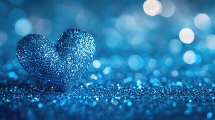 Sticker - Blurry Abstract Background Featuring a Heart of Blue Glitter Sparkle on a Blue Surface