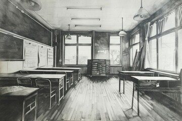 Wall Mural - Classroom of etching classroom architecture furniture.