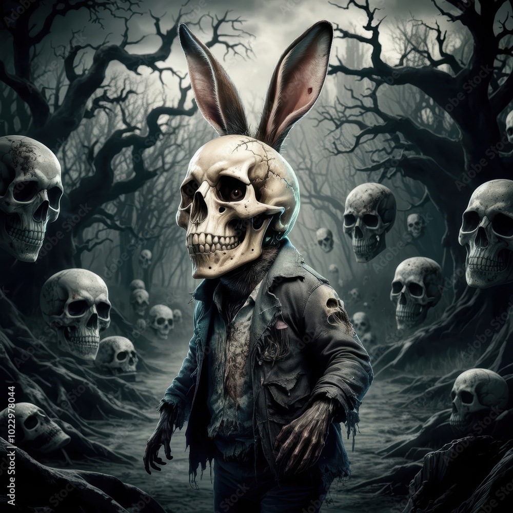 Horor Rabbit A cinematic shot of a horror movie theme with a dark mode. There's a ...